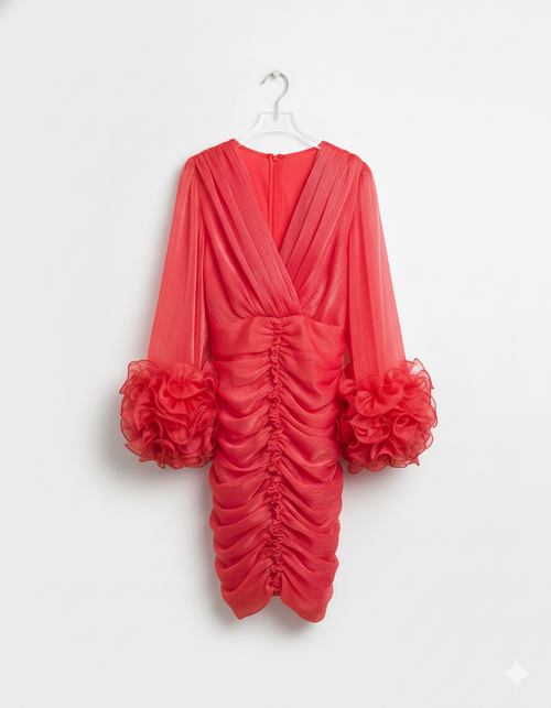 Elegant Mini Dress with Ruffle Cuffs