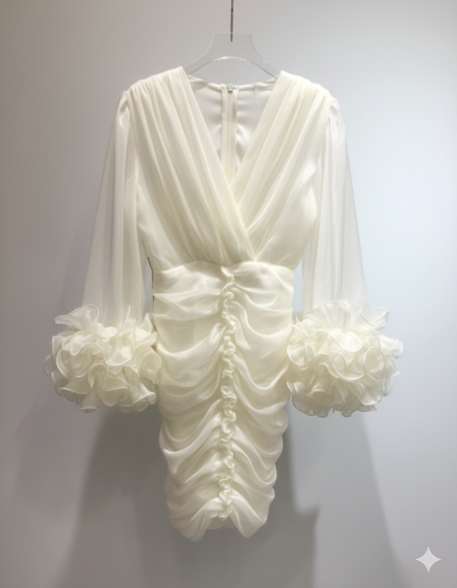 Elegant Mini Dress with Ruffle Cuffs