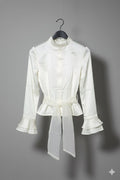 Silky Belted Top with Ruffle Sleeves